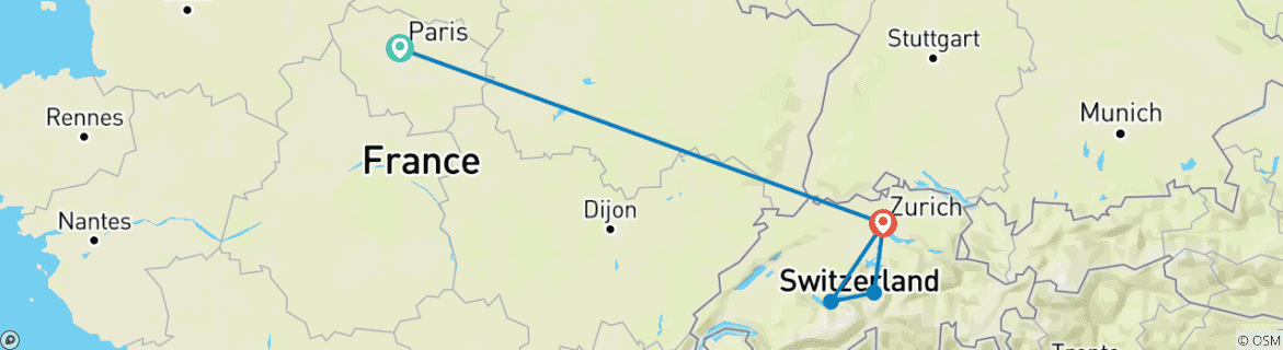Image of a map showing the route of the tour