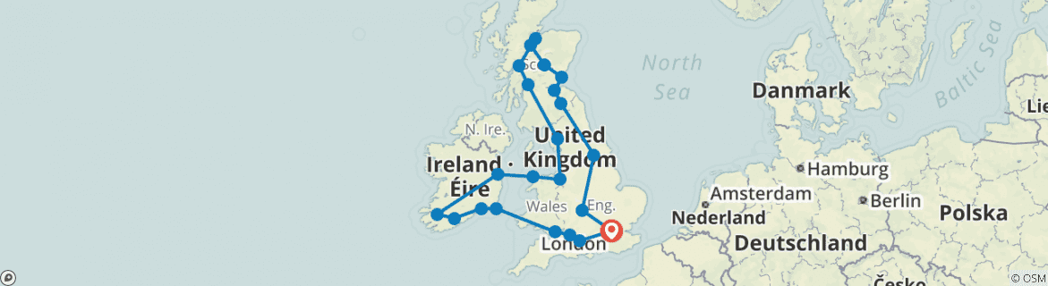 Image of a map showing the route of the tour