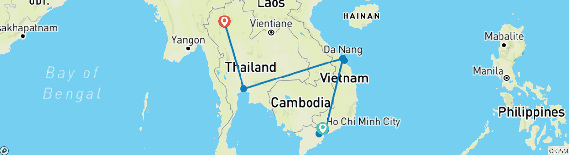 Image of a map showing the route of the tour