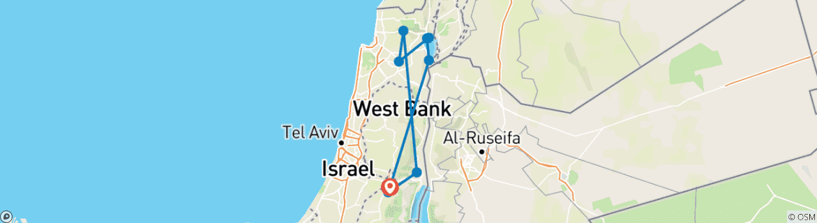 Carte du circuit 3 jours d'excursion en Israël chrétien
