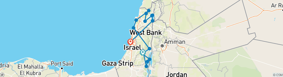 Foto van een kaart met de route van de rondreis