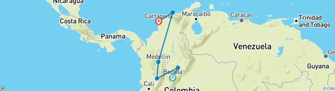 Karte mit der Reiseroute