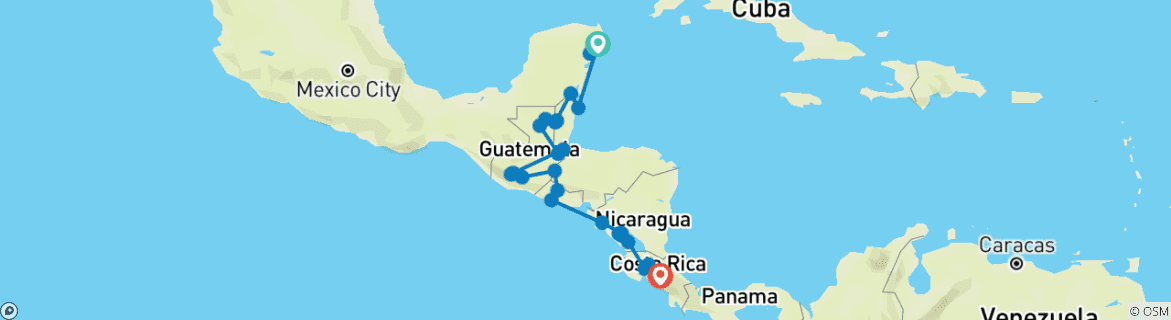 Carte du circuit Basic Central America : Mexico to Costa Rica