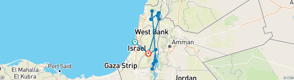 Foto van een kaart met de route van de rondreis