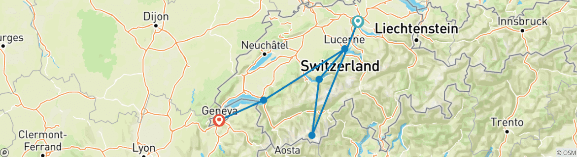 Image d'une carte montrant l'itinéraire du circuit
