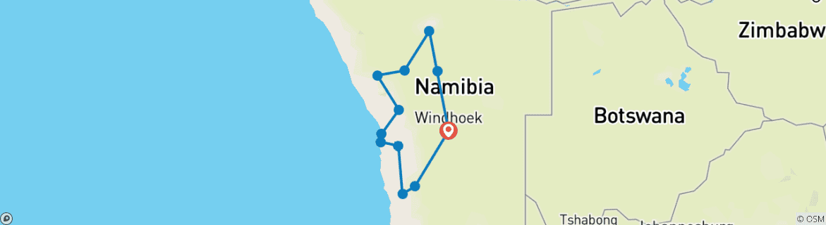 Carte du circuit Voyage Signature en Namibie - Dunes, faune et merveilles (11 jours)
