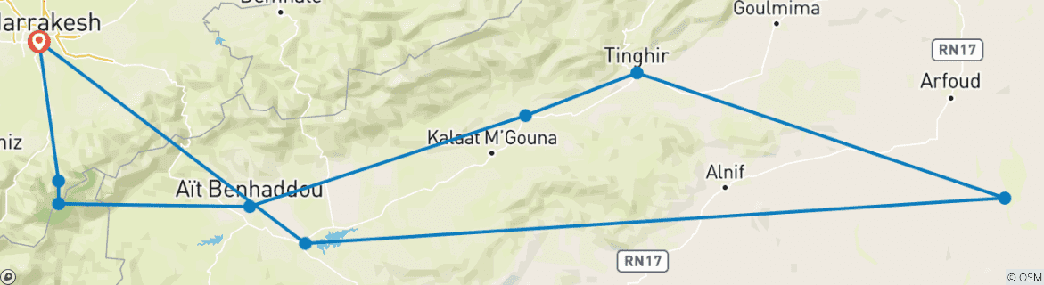 Image d'une carte montrant l'itinéraire du circuit