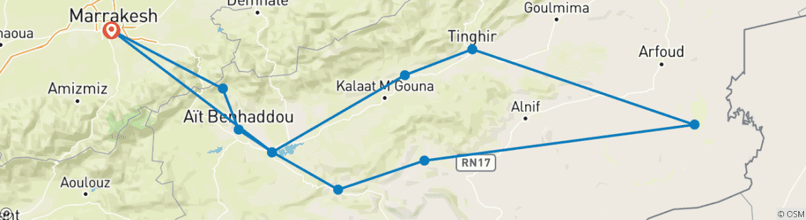 Image d'une carte montrant l'itinéraire du circuit
