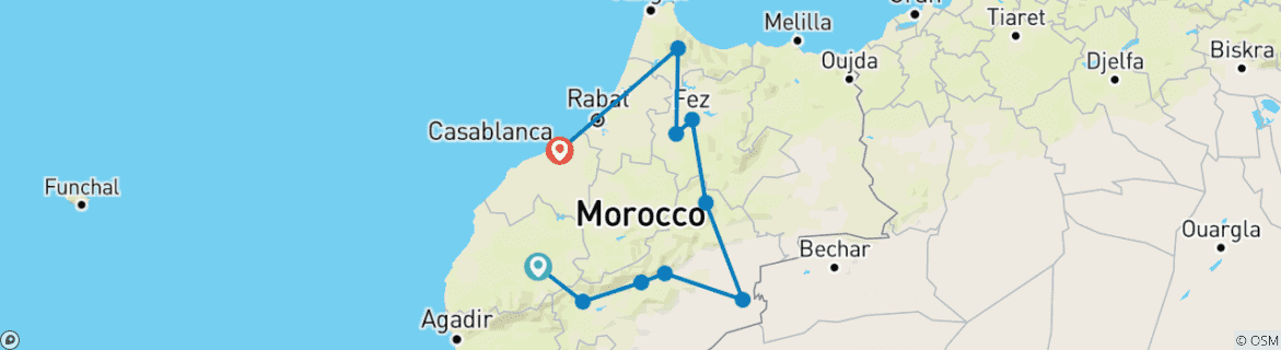 Image d'une carte montrant l'itinéraire du circuit