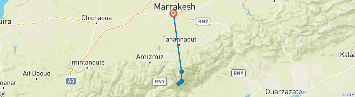 Karte mit der Reiseroute