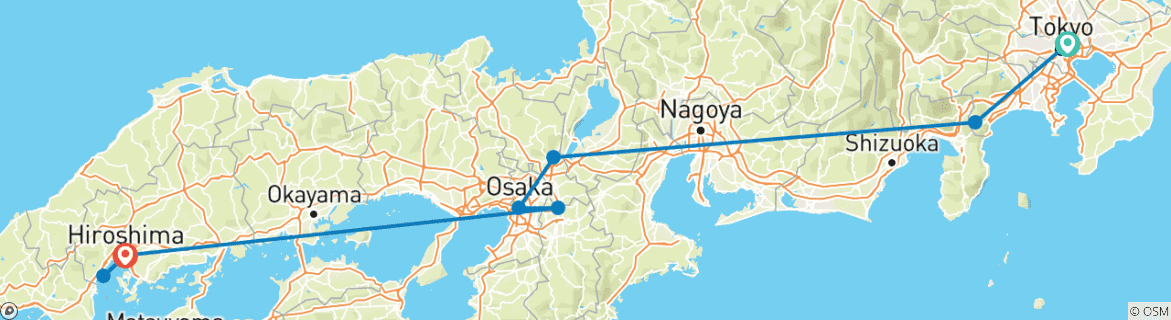 Image of a map showing the route of the tour