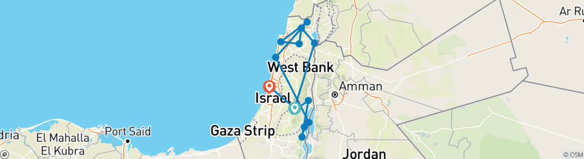 Foto van een kaart met de route van de rondreis