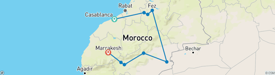 Image d'une carte montrant l'itinéraire du circuit