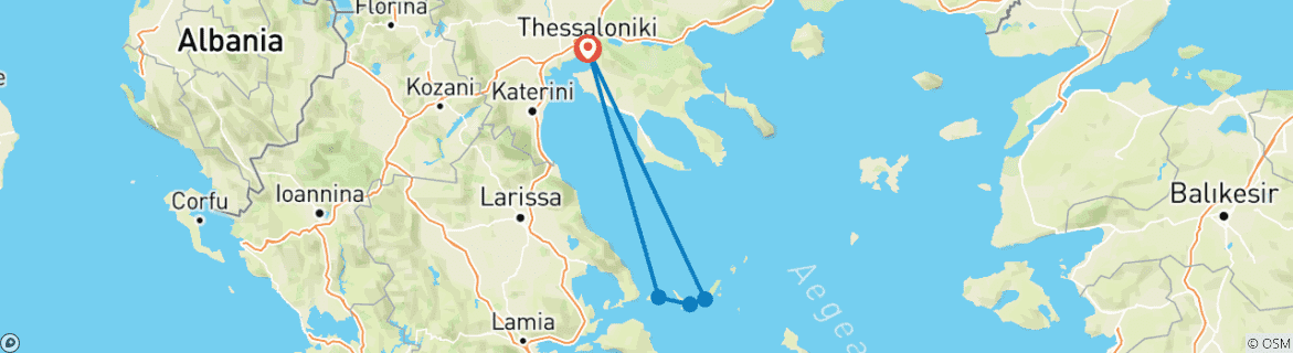 Image d'une carte montrant l'itinéraire du circuit