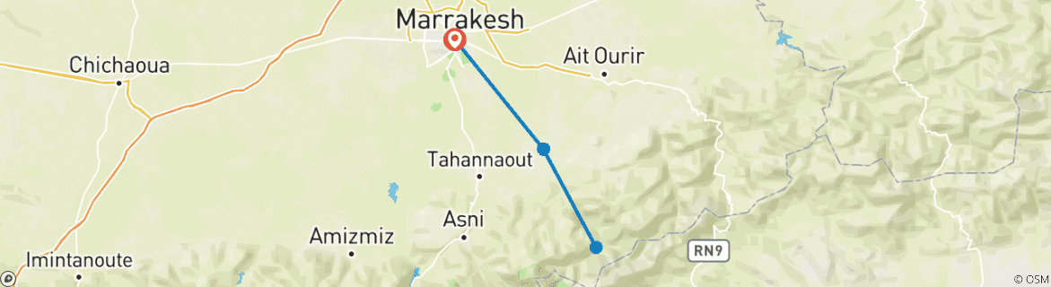Image of a map showing the route of the tour
