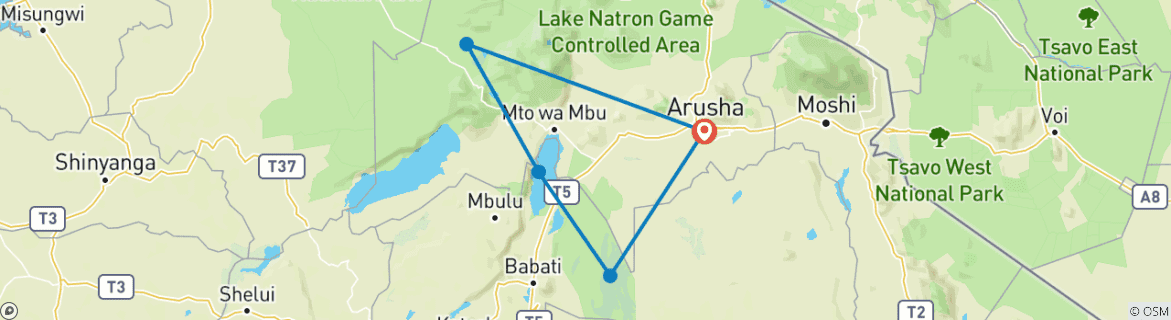 Image of a map showing the route of the tour