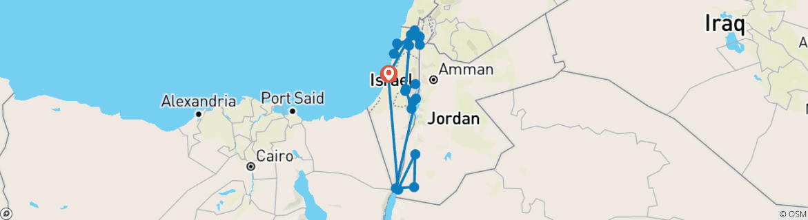 Mapa de Paquete turístico de 10 días por lo más destacado de Israel y Jordania