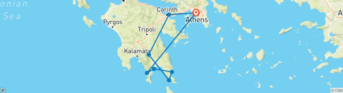 Image of a map showing the route of the tour