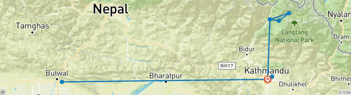 Image of a map showing the route of the tour