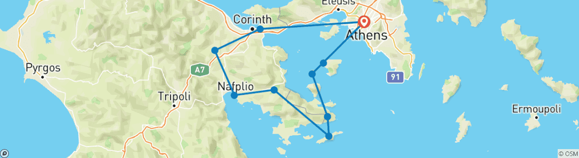 Image of a map showing the route of the tour
