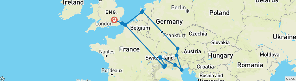Image d'une carte montrant l'itinéraire du circuit
