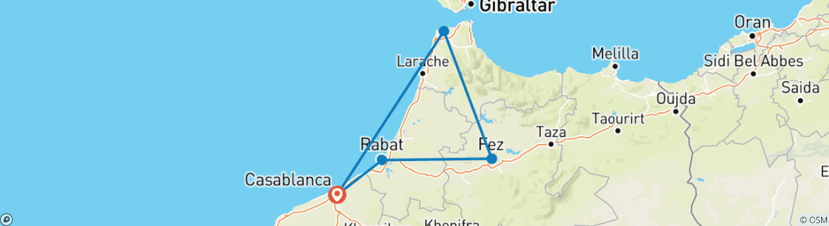 Image d'une carte montrant l'itinéraire du circuit