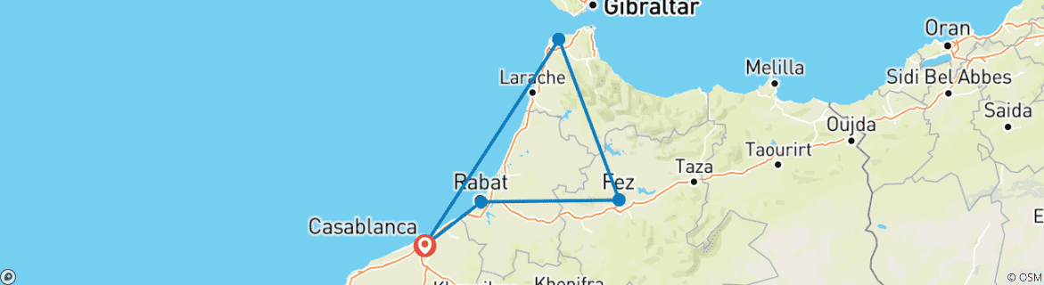 Image of a map showing the route of the tour