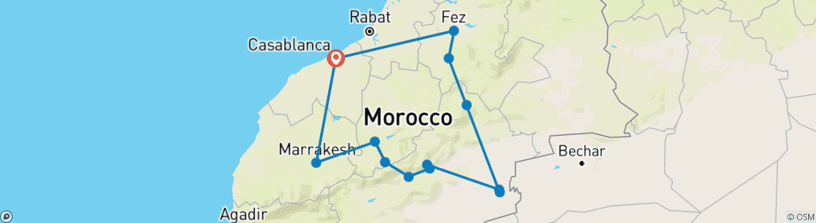 Image of a map showing the route of the tour