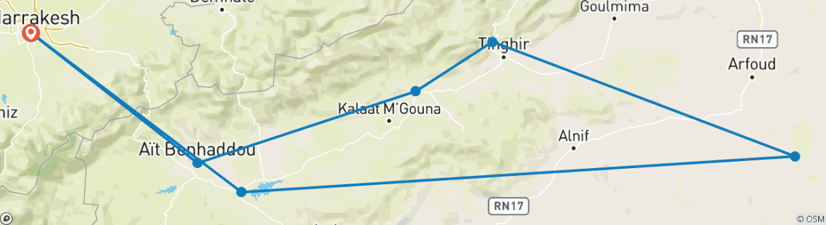 Image d'une carte montrant l'itinéraire du circuit