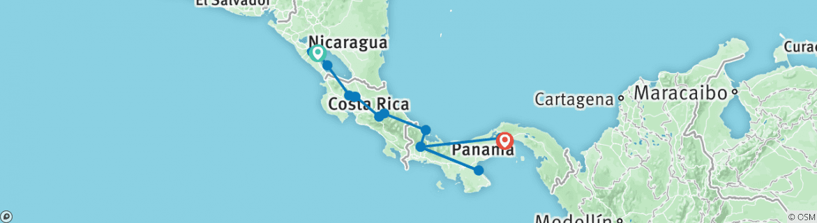 Image of a map showing the route of the tour