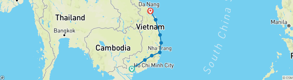 Image of a map showing the route of the tour