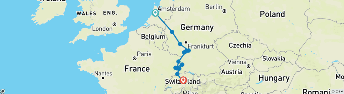 Foto van een kaart met de route van de rondreis