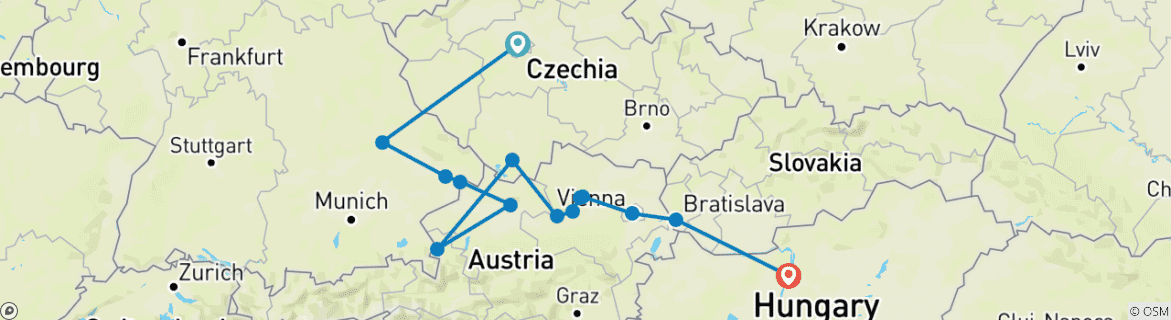 Image of a map showing the route of the tour