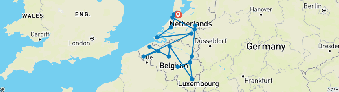 Image of a map showing the route of the tour