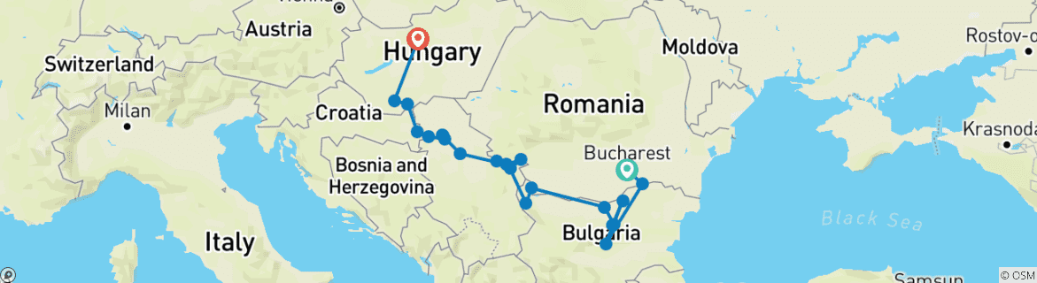 Image of a map showing the route of the tour