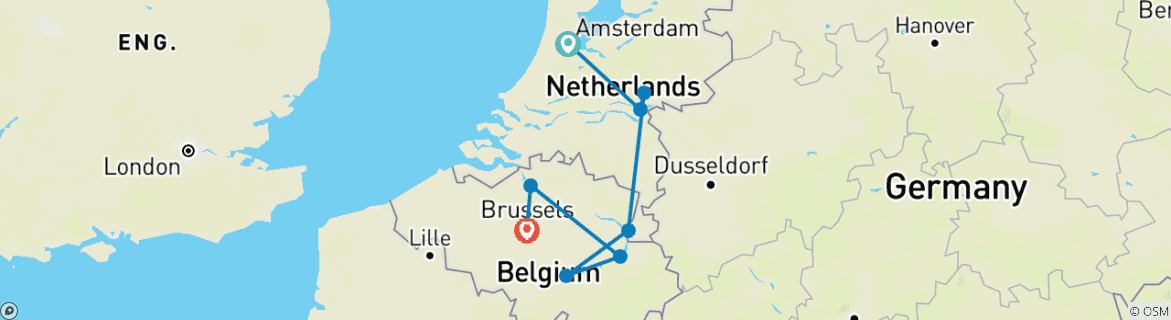 Image of a map showing the route of the tour