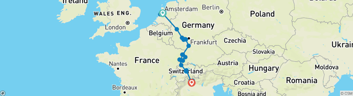 Karte mit der Reiseroute