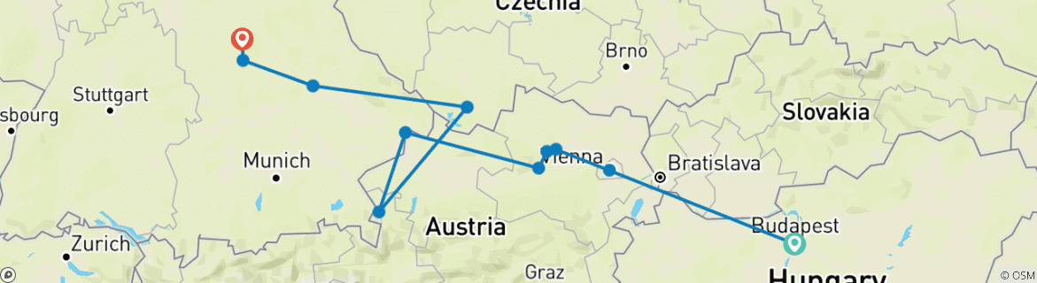 Image d'une carte montrant l'itinéraire du circuit