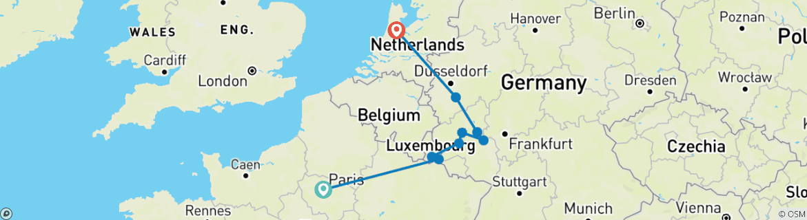 Image of a map showing the route of the tour