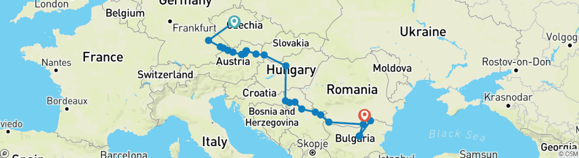 Image of a map showing the route of the tour
