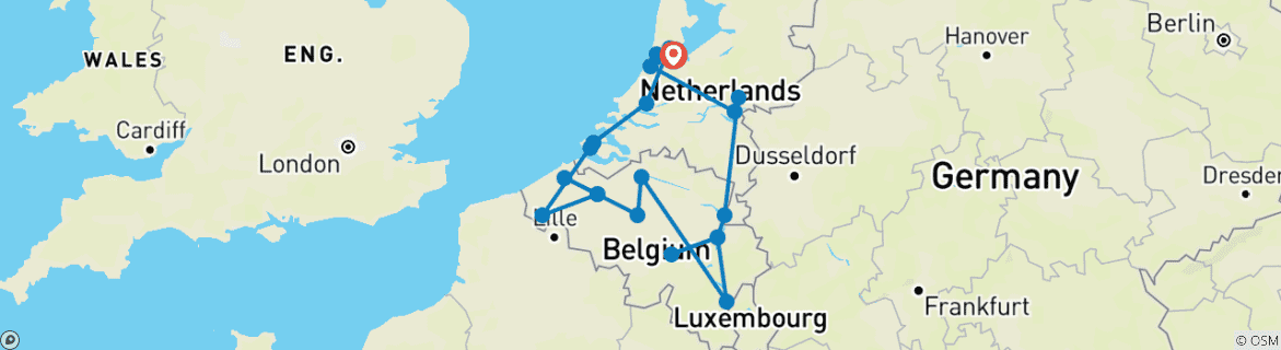 Image of a map showing the route of the tour