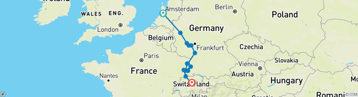 Image of a map showing the route of the tour