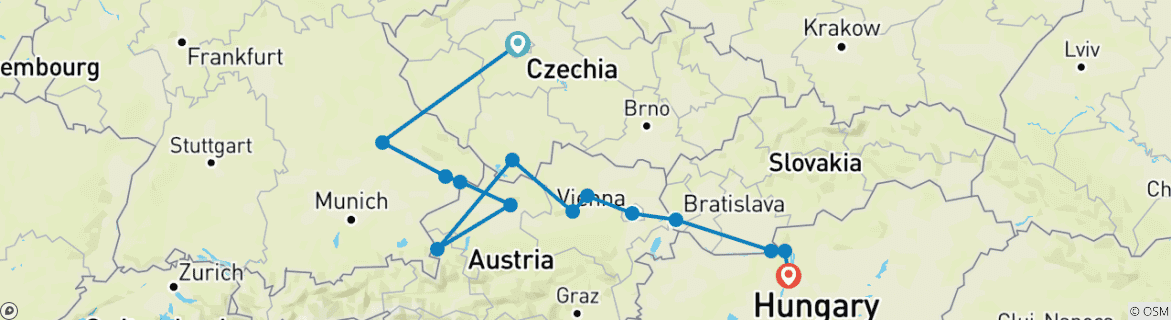 Image of a map showing the route of the tour