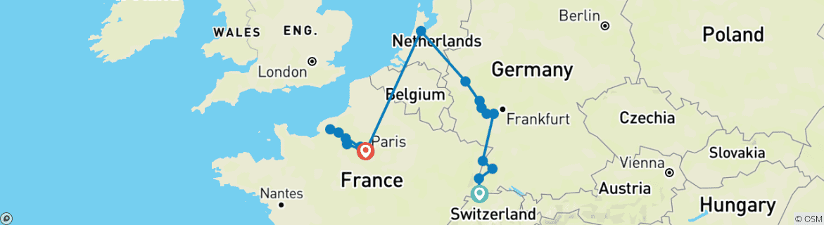 Image d'une carte montrant l'itinéraire du circuit
