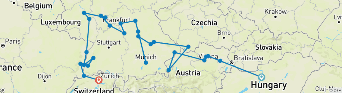 Image d'une carte montrant l'itinéraire du circuit