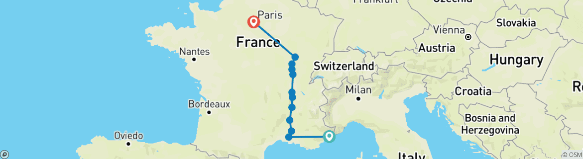 Image d'une carte montrant l'itinéraire du circuit
