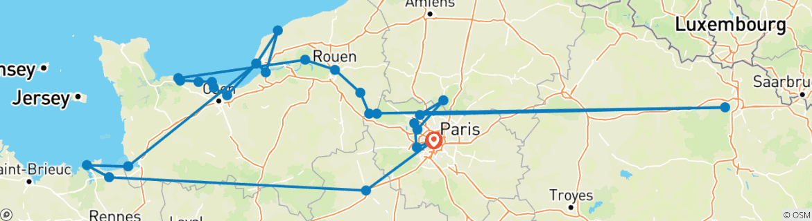 Image of a map showing the route of the tour