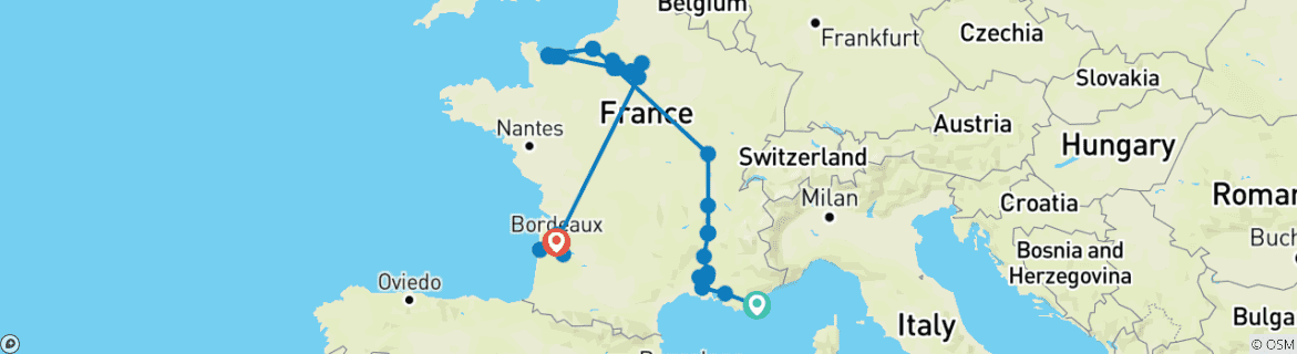 Image d'une carte montrant l'itinéraire du circuit