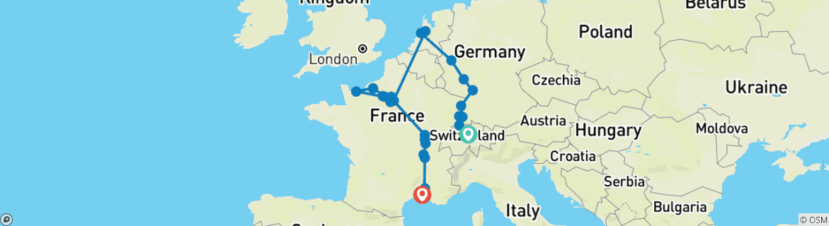 Image d'une carte montrant l'itinéraire du circuit