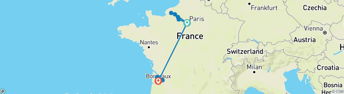 Image d'une carte montrant l'itinéraire du circuit
